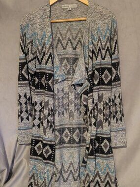 Absolutely Famous Gray Blue Aztec Knit Cardigan Sweater Juniors 1X
